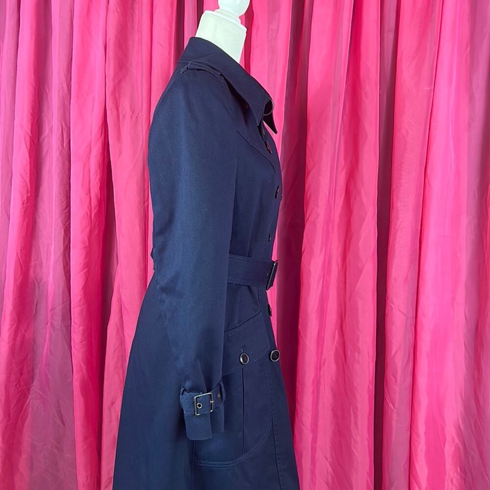 Vintage 70s 80s Fox Run Little Foxes Int'l long navy blue maxi trench coat, m - Picture 3 of 12